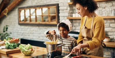 Mother and son Cooking