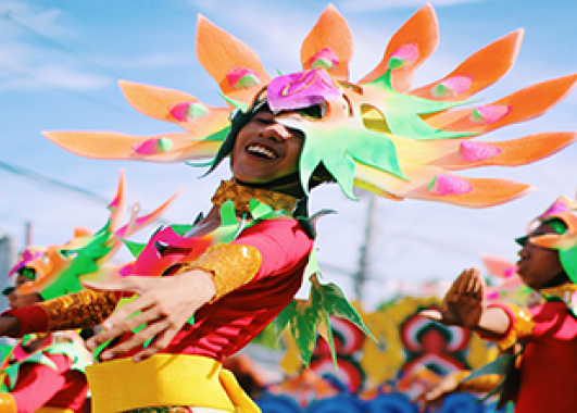 person dressed in colorful outfit for a parade.