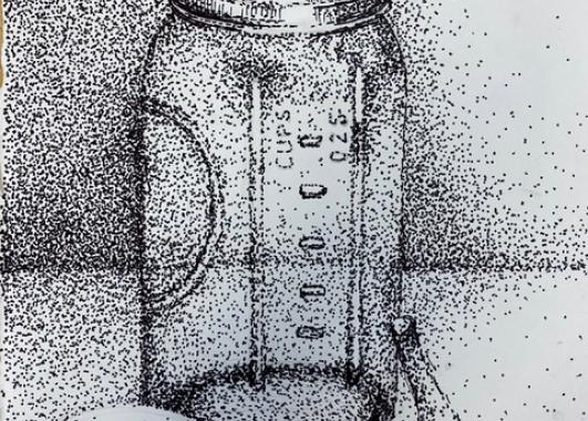 Original drawing of  mason jar with food objects created by  Adele Drake