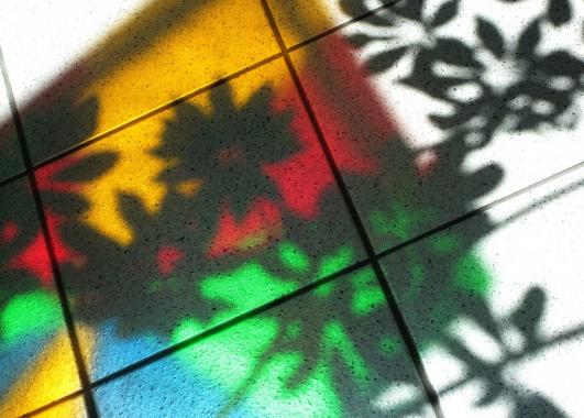 Photo by Peggy Reimchen, Attribution 2.0 Generic (CC BY 2.0) Trees, decorating the mall hallway, cast their shadow over colourful, translucent shadows caused when sunlight passes through plastic kites suspended from the Mall's vaulted skylight