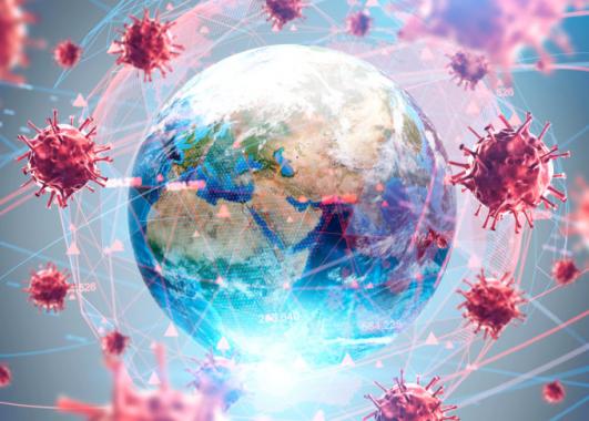 Globe with Coronavirus image surrounding it