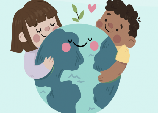 kids hugging the earth